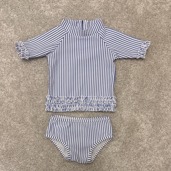 Ruffle Butts Other - Ruffle Butts Blue and White Striped Rashguard Set